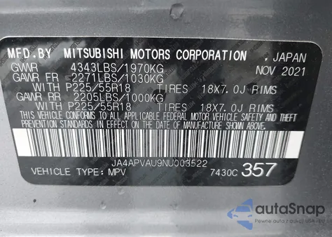 2022 Mitsubishi Outlander Sport Se/Se Special Edition from USA, damaged, VIN JA4APVAU9NU003522